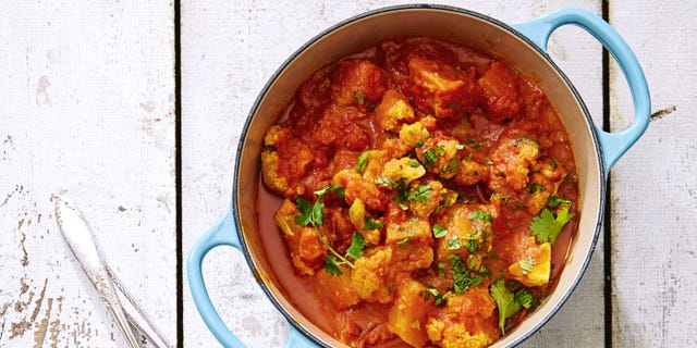 coconut cauliflower red curry in a pot