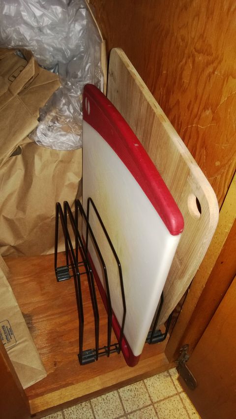 <p>If you've restricted the number of boards you allow yourself to have in your kitchen, just because they're too gosh darn burdensome, don't. File organizers were basically made to store cutting boards upright and orderly.
</p><p><em><a href="http://imgur.com/mdT5Wyk" target="_blank">See more at Imgur »</a></em><a href="http://imgur.com/mdT5Wyk" target="_blank"></a>
</p>
