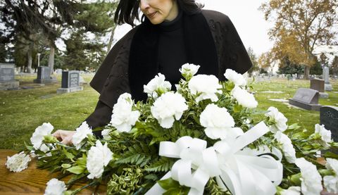 woman funeral inheritance coffin cemetery finances