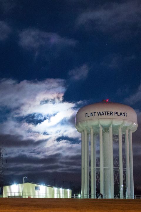 The City of Flint Water Plant is illuminated by moonlight on January 23, 2016 in Flint, Michigan. A federal state of emergency has been declared in Flint due to dangerous levels of contamination in the water supply.