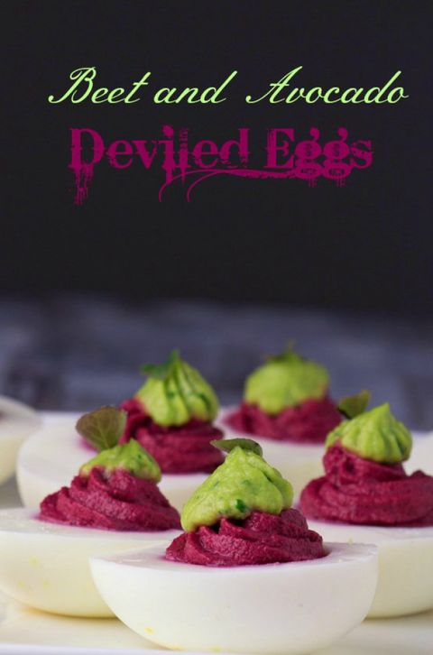 Beet and Avocado Deviled Eggs