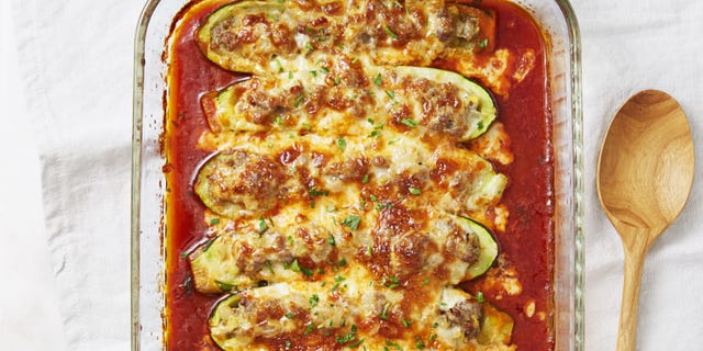 Sausage-Stuffed Zucchini Boats April 2016