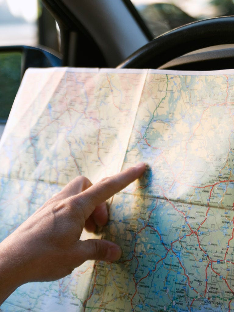 <p>If your teen knows where she's going, the names of major streets and roads, and neighborhood boundaries, she'll be more confident behind the wheel and less likely to need to reach for her phone to get her bearings. Old school paper maps are great; they show the big picture as well as details.</p>