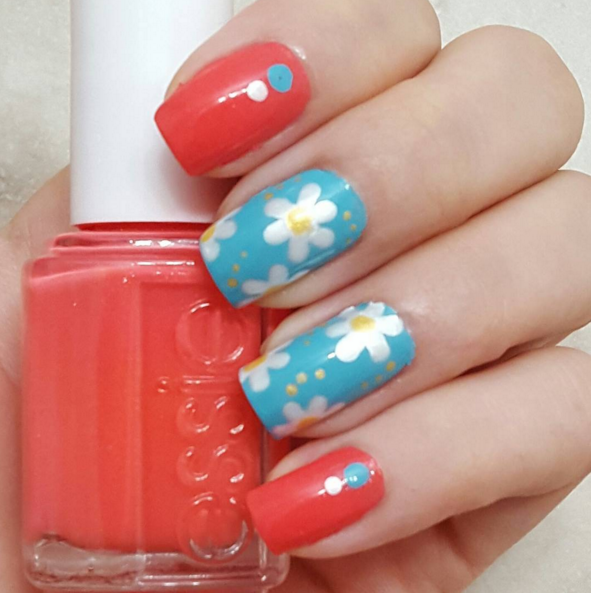 40 Trendy Flower Nail Designs That You Should Try : Delicate Blue Flower  Nails