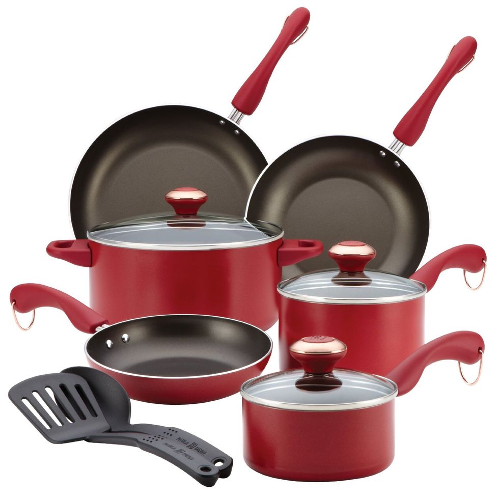 Nonstick Cookware Set Paula Deen Pots and Pans Set 17 Piece, Dishwasher  Safe Red