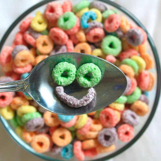 smiley face in a bowl of fruit loops