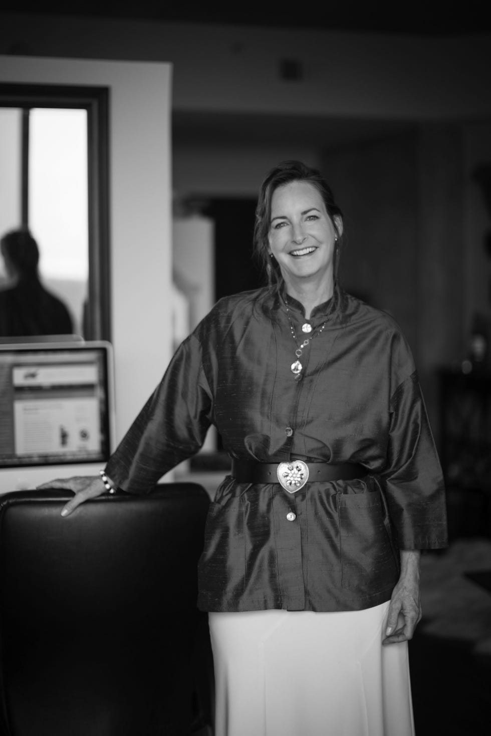 White, Style, Jewellery, Monochrome, Monochrome photography, Black-and-white, Computer monitor, Display device, Belt, Laugh, 