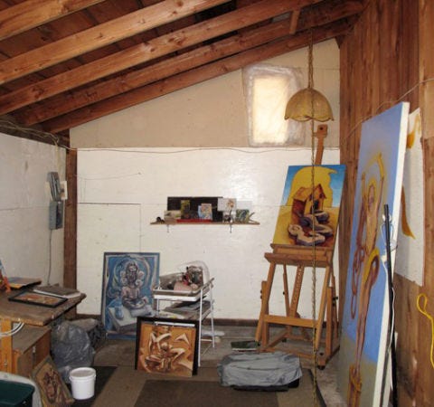 Wood, Room, Wall, Ceiling, Artist, Interior design, Paint, Hardwood, Wood stain, Plywood, 