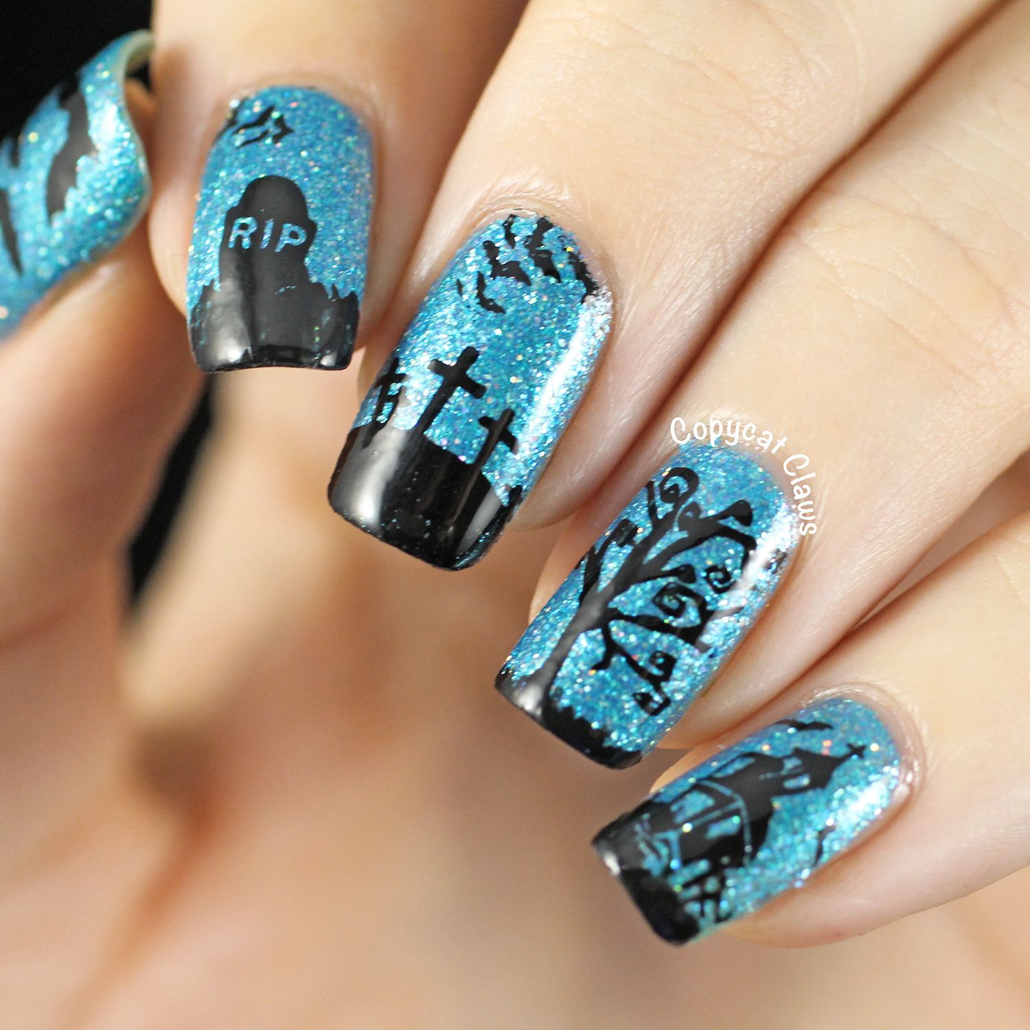 Lovely Halloween Stamping Nail Art Short Nails Pics