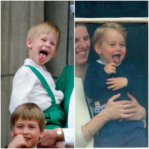 Prince Harry Sticking His Tongue Out Much To The Suprise Of His Mother, Princess Diana At Trooping The Colour With Prince William, Lady Gabriella Windsor And Lady Rose Windsor Watching From The Balcony Of Buckingham Palace (Photo by Tim Graham/Getty Images)
Prince George of Cambridge being held up at a window of Buckingham Palace by his nanny Maria Teresa Turrion Borrallo to watch Trooping the Colour on June 13, 2015 in London, England. The ceremony is Queen Elizabeth II's annual birthday parade and dates back to the time of Charles II in the 17th Century, when the Colours of a regiment were used as a rallying point in battle. (Photo by Max Mumby/Indigo/Getty Images)