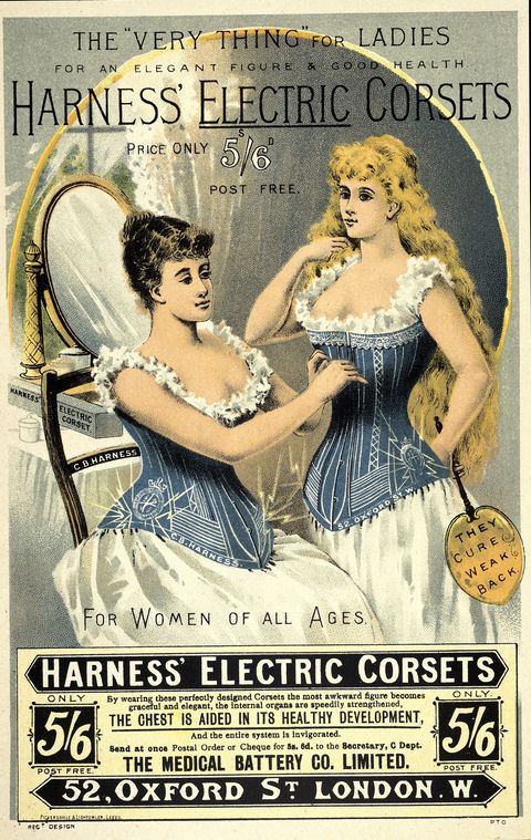 <p>A battery-powered corset to strengthen internal organs, cure a weak back, and develop the chest. Sounds *so* scientific. </p>