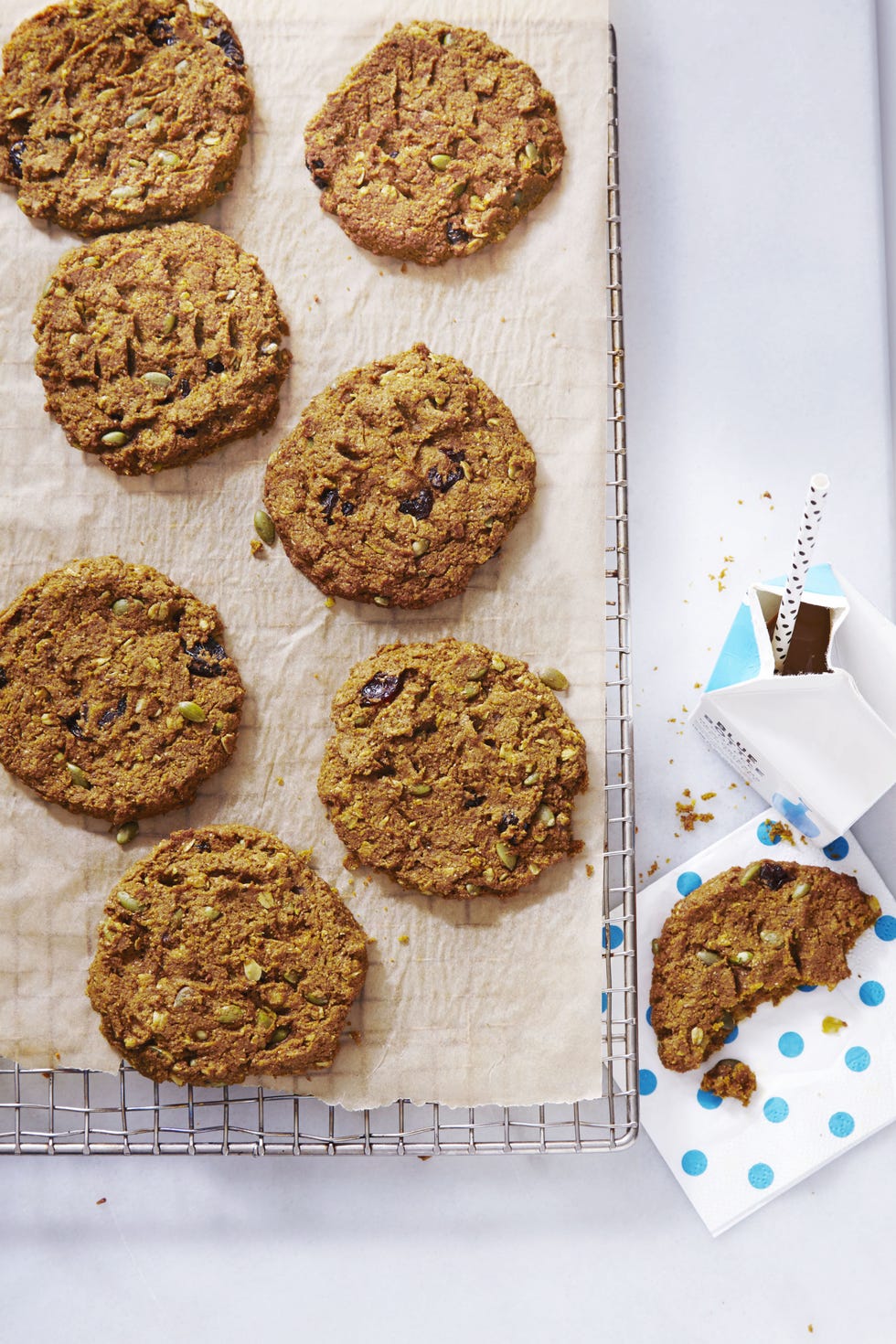 pumpkin cherry breakfast cookies on a wire rack