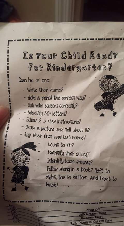 unrealistic list of requirements for incoming kindergartners via imgur