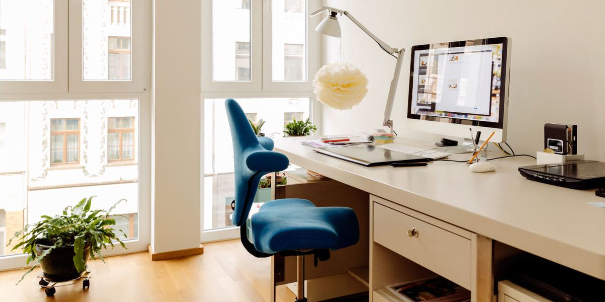 Room, Window, Office chair, Furniture, Table, Flooring, Interior design, Computer desk, Floor, Display device, 