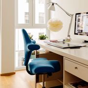 Room, Window, Office chair, Furniture, Table, Flooring, Interior design, Computer desk, Floor, Display device, 