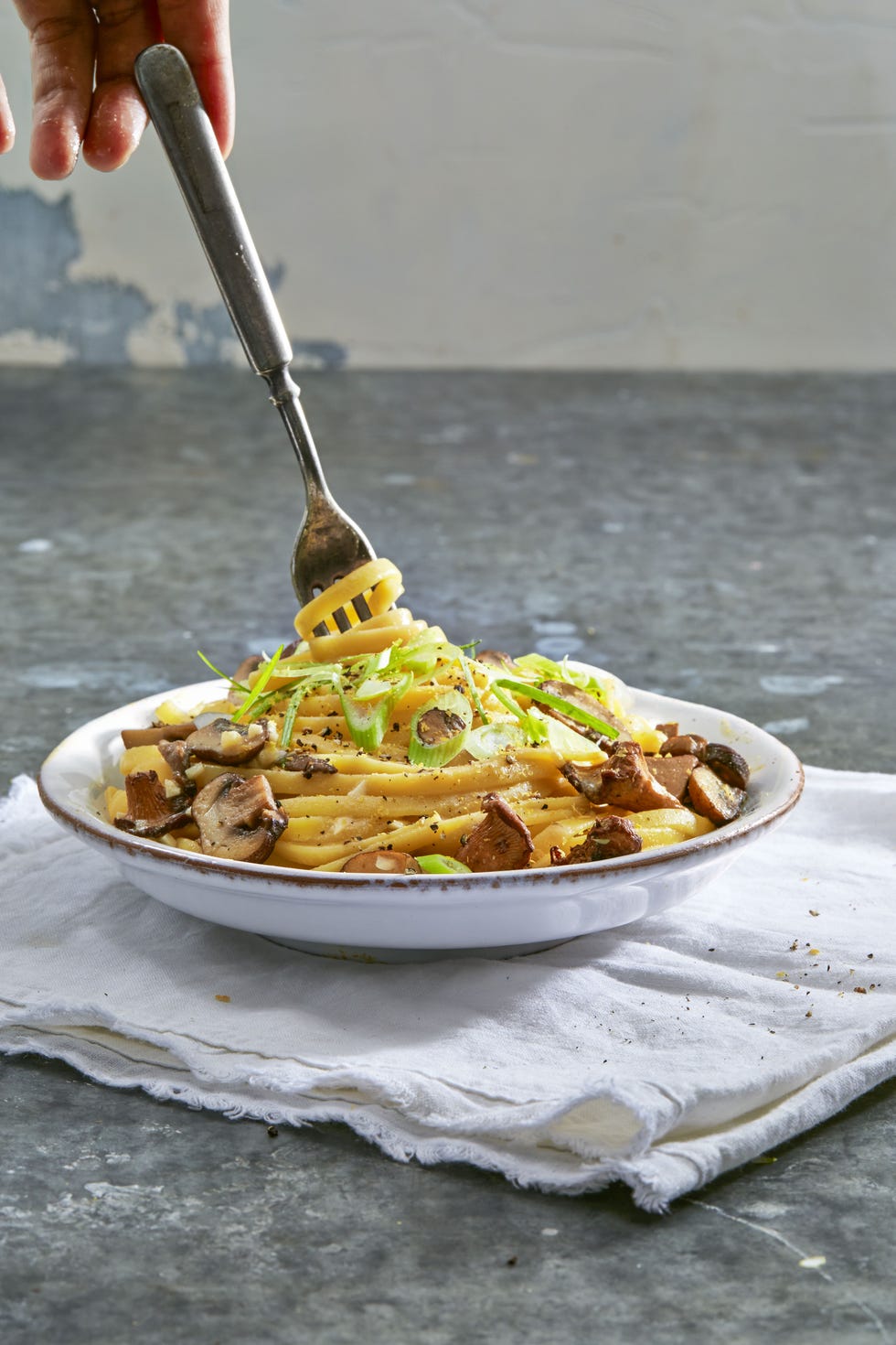 creamy vegan linguine with wild mushrooms