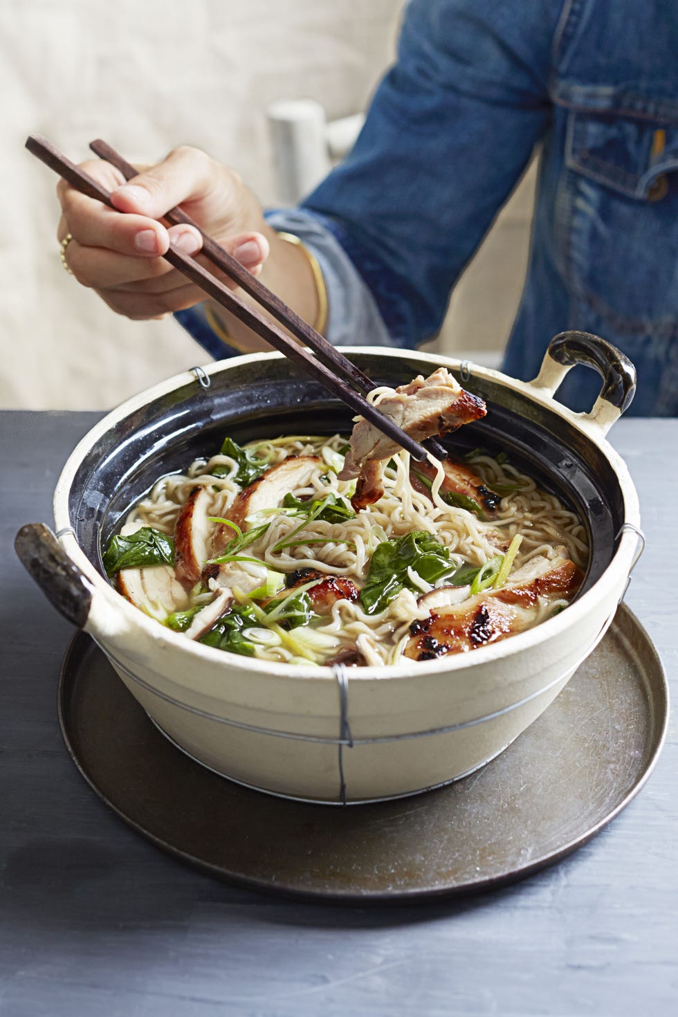 roasted chicken and mushroom ramen bowl