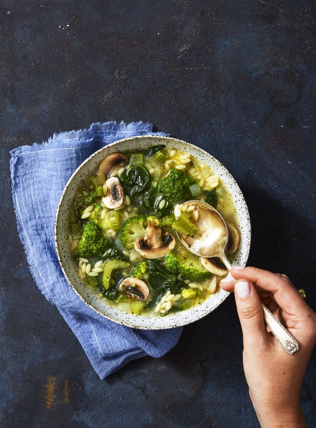 Supergreen Mushroom and Orzo Soup- Vegan Recipes
