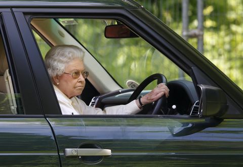 Queen Elizabeth driving a Range Rover