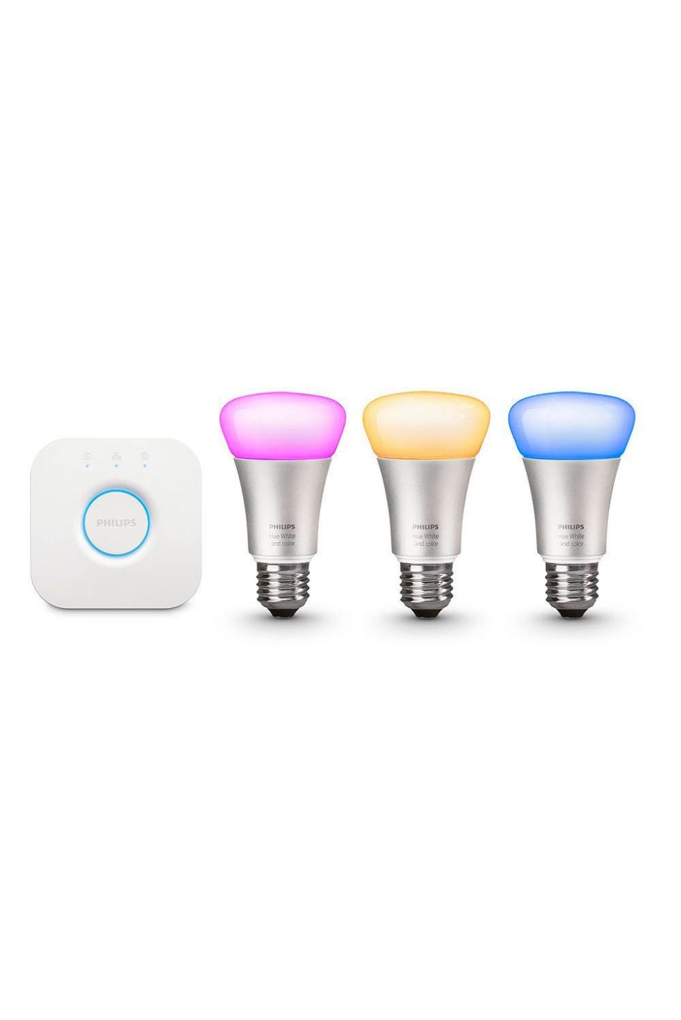 <p>These Philips Hue WiFi-Enabled bulbs come in multiple styles (colored bulbs, light strips and battery-powered lamps), and they play nicely with lots of platforms and devices. They also used the least power in our Lab tests, and schedule and random-on features are available, too.&nbsp;</p><p><em data-redactor-tag="em" data-verified="redactor"><em data-redactor-tag="em"><strong data-redactor-tag="strong">BUY IT:&nbsp;</strong></em><span class="redactor-invisible-space" data-verified="redactor" data-redactor-tag="span" data-redactor-class="redactor-invisible-space"></span>Philips Hue White and Color Ambiance Starter Kit, $199.99, </em><a href="https://www.walmart.com/ip/Philips-456194-Philips-Hue-White-and-Color-Ambiance-A19-Starter-Kit/47391660" target="_blank"><em data-redactor-tag="em" data-verified="redactor">walmart.com</em></a></p>