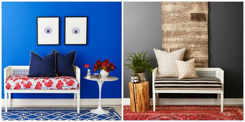 Blue, Furniture, Room, Red, Living room, Cobalt blue, Wall, Interior design, studio couch, Couch, 