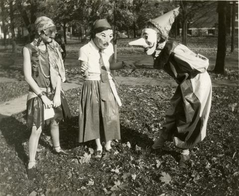 Credit: Cincinnati Museum Center / Contributor
Editorial #: 84604095
Collection: Archive Photos
Three girls amuse each other with their masked costumes as they prepare for Halloween festivities in the College Hill neighborhood of Cincinnati, Ohio, 1929. (Photo by Felix Koch/Cincinnati Museum Center/Getty Images)
