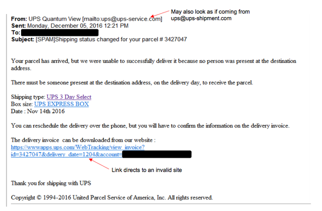 UPS Fake Shipment Email