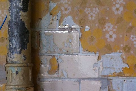 Yellow, Wall, Paint, Beige, Gas, Cylinder, Plaster, Still life photography, Building material, Still life, 