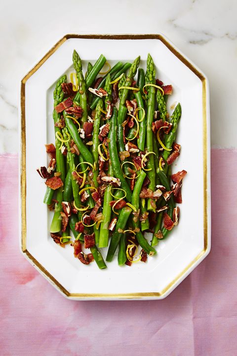 healthy side dishes   nutty green beans and asparagus with bacon