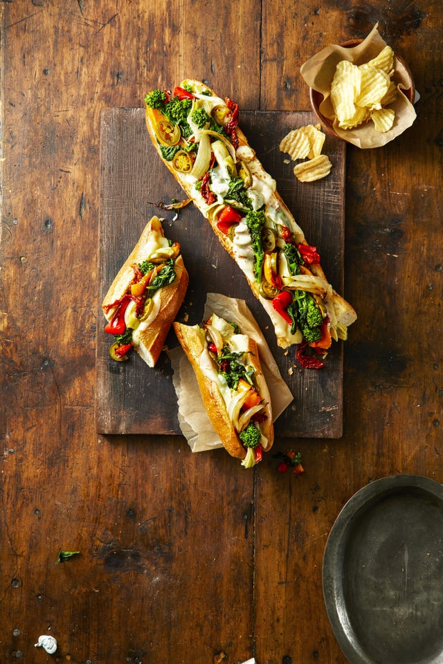 provolone veggie party subs with a side of lays chips