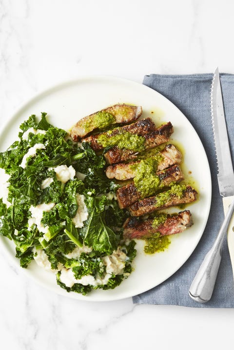 Steak with Kale and White-Bean Mash - Valentine's Day Dinner Ideas