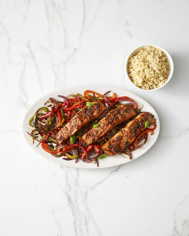 Honey-Soy-Glazed Salmon with Peppers