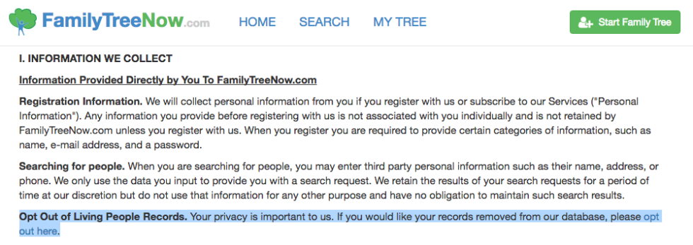 my family tree opt out