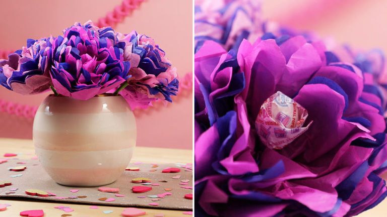 How to Make Tissue Paper Flower Lollipops - Valentine's Day DIY Projects