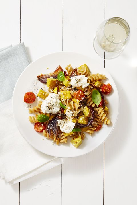fusilli pasta with roasted vegetables