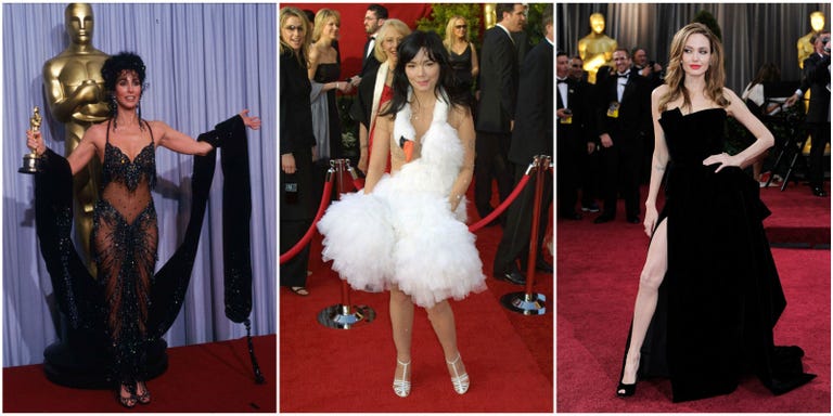 36 Most Scandalous Oscars Dresses Of All Time Best And Worst From Cher S Sequins So Many To Anne Hathaway Distractingly Darted Dress Why The