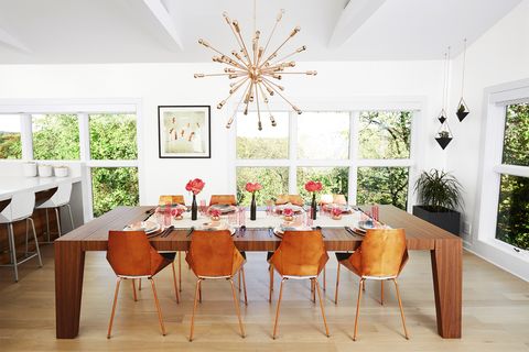 <p>Dress a dining room&nbsp;to the nines and keep&nbsp;it that way — you'll see&nbsp;your best dishes and&nbsp;always be guest-ready.</p><p><em data-redactor-tag="em" data-verified="redactor">Cartagena<strong data-redactor-tag="strong" data-verified="redactor"> dining table</strong> in Walnut, Pianca USA, $2,759, <a href="http://www.wayfair.com" target="_blank" data-tracking-id="recirc-text-link">wayfair.com</a>. Copper chairs, Real Good, $299 each, <a href="http://www.bludot.com" target="_blank" data-tracking-id="recirc-text-link">bludot.com</a>. Madero 42 light sputnik<strong data-redactor-tag="strong" data-verified="redactor"> chandelier,</strong> $227, <a href="http://www.allmodern.com" target="_blank" data-tracking-id="recirc-text-link">allmodern.com</a>. Appassionata artwork by Apachennov, <a href="http://www.amazon.com" target="_blank" data-tracking-id="recirc-text-link">amazon.com</a>.&nbsp;</em></p>