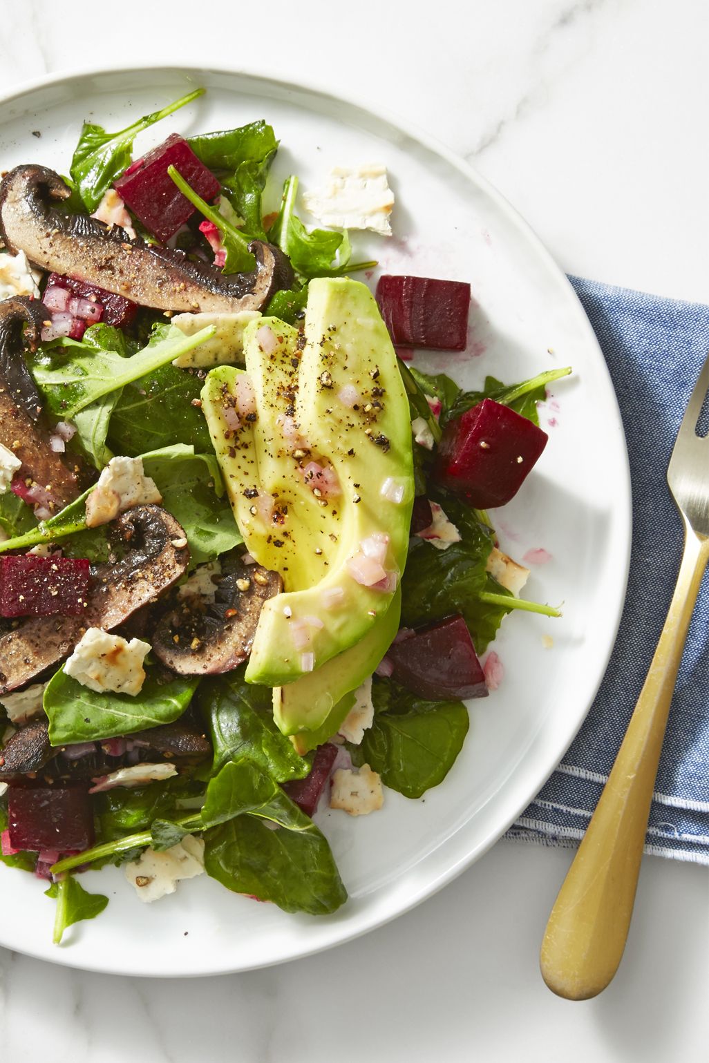 beet, mushroom, and avocado salad   vegan recipes