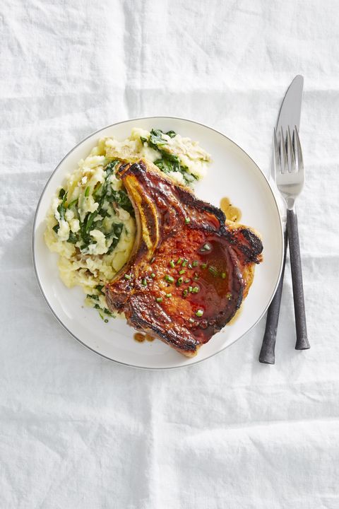 balsamic glazed pork chops with spinach mashed potatoes
