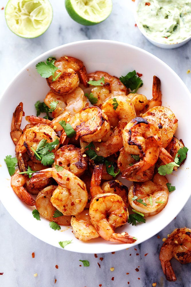 Grilled Spicy Lime Shrimp with Creamy Avocado Cilantro Sauce grilled spicy lime shrimp with creamy avocado cilantro dressing