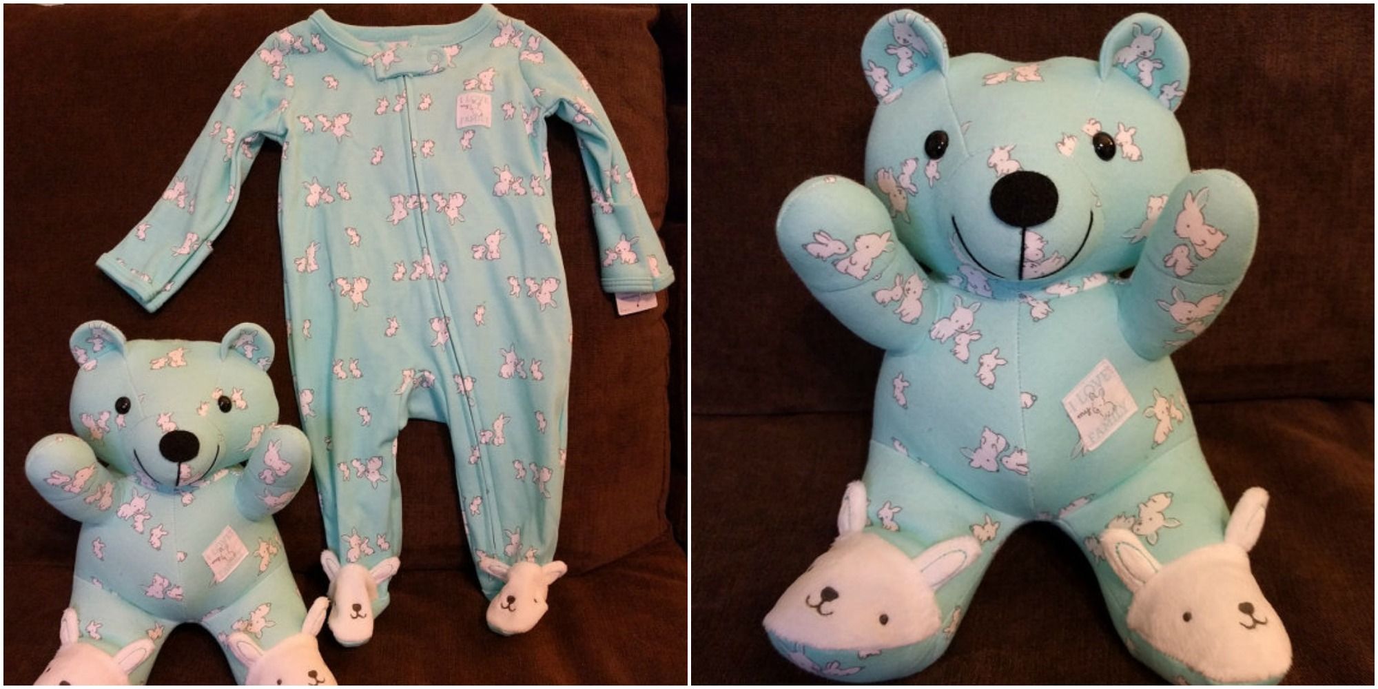 teddy bear out of baby clothes
