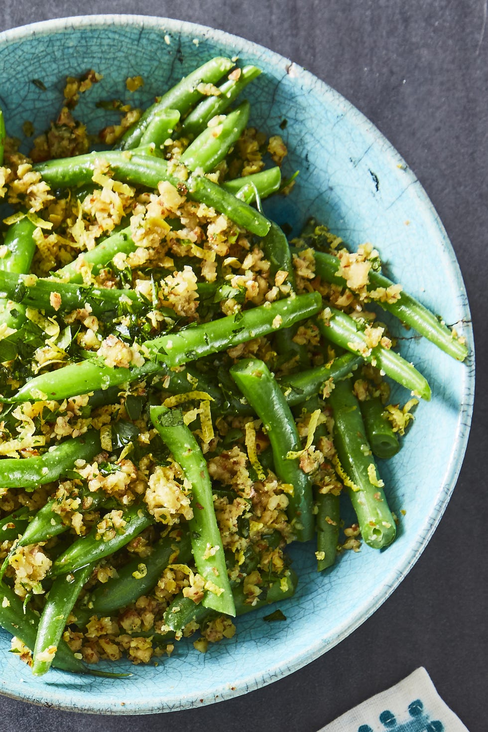 green beans with olive almond tapenade