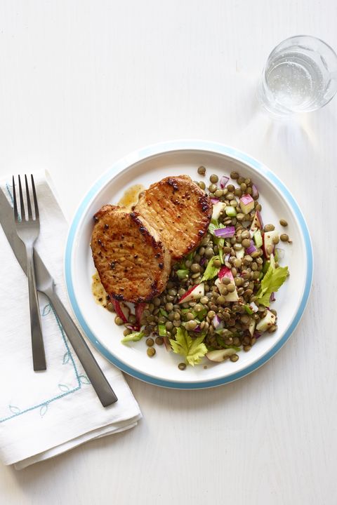 Seared Pork Chops with Lentil and Apple Salad