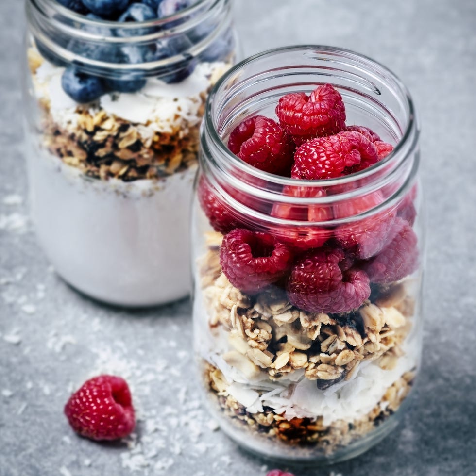 mediterranean diet breakfast yogurt parfaits layered with granola and berries