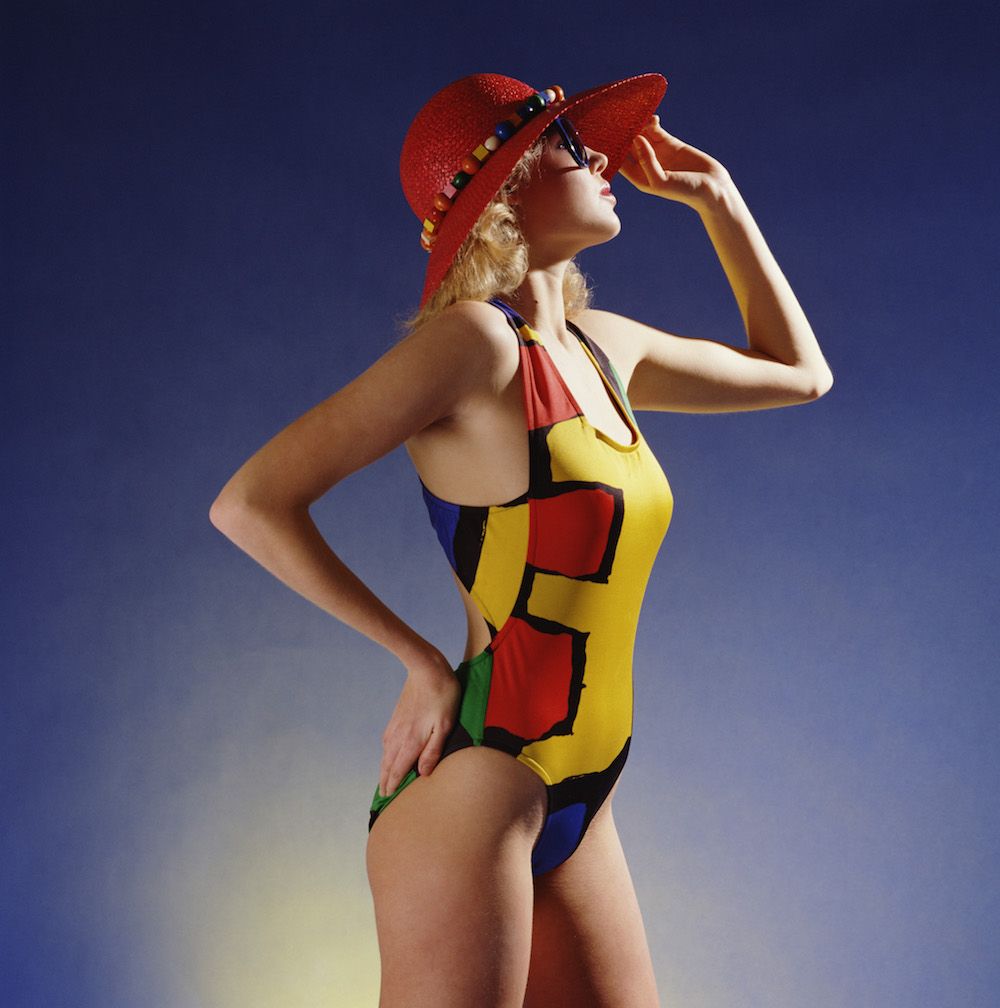 1980s Dolfin Bathing Suit Retro Hipster Colorful Woman's Leotard Bathing Suit