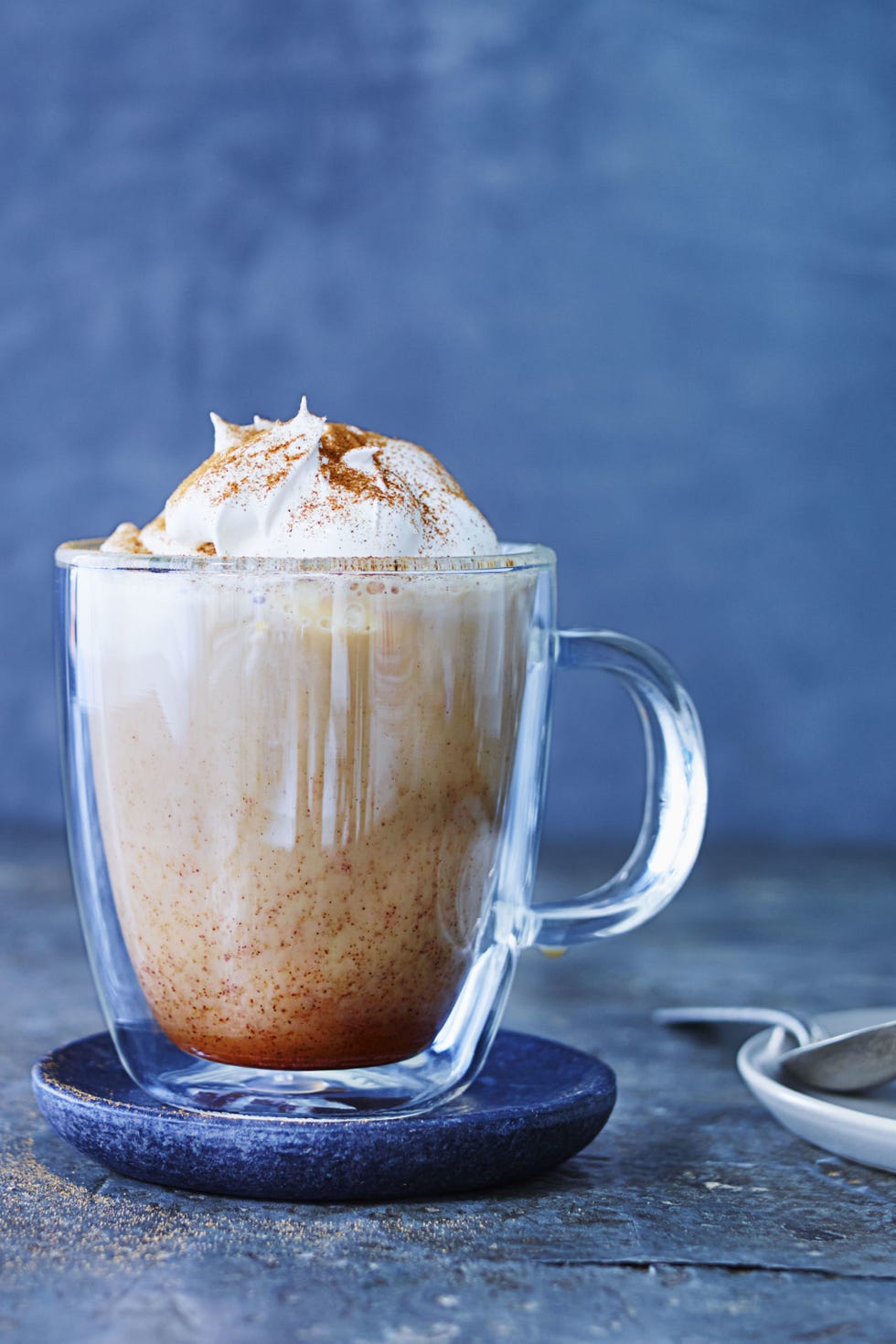 pumpkin spice latte in a glass mug