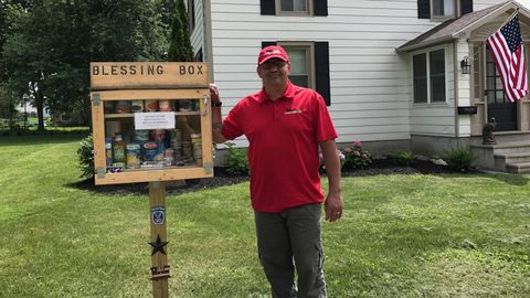 Man Builds Blessing Box Man Builds Mini Food Pantry On Lawn