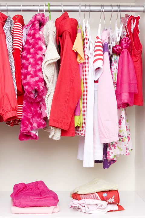 Clothes hanger, Pink, Clothing, Room, Closet, Footwear, Dress, Outerwear, Wardrobe, Boutique, 
