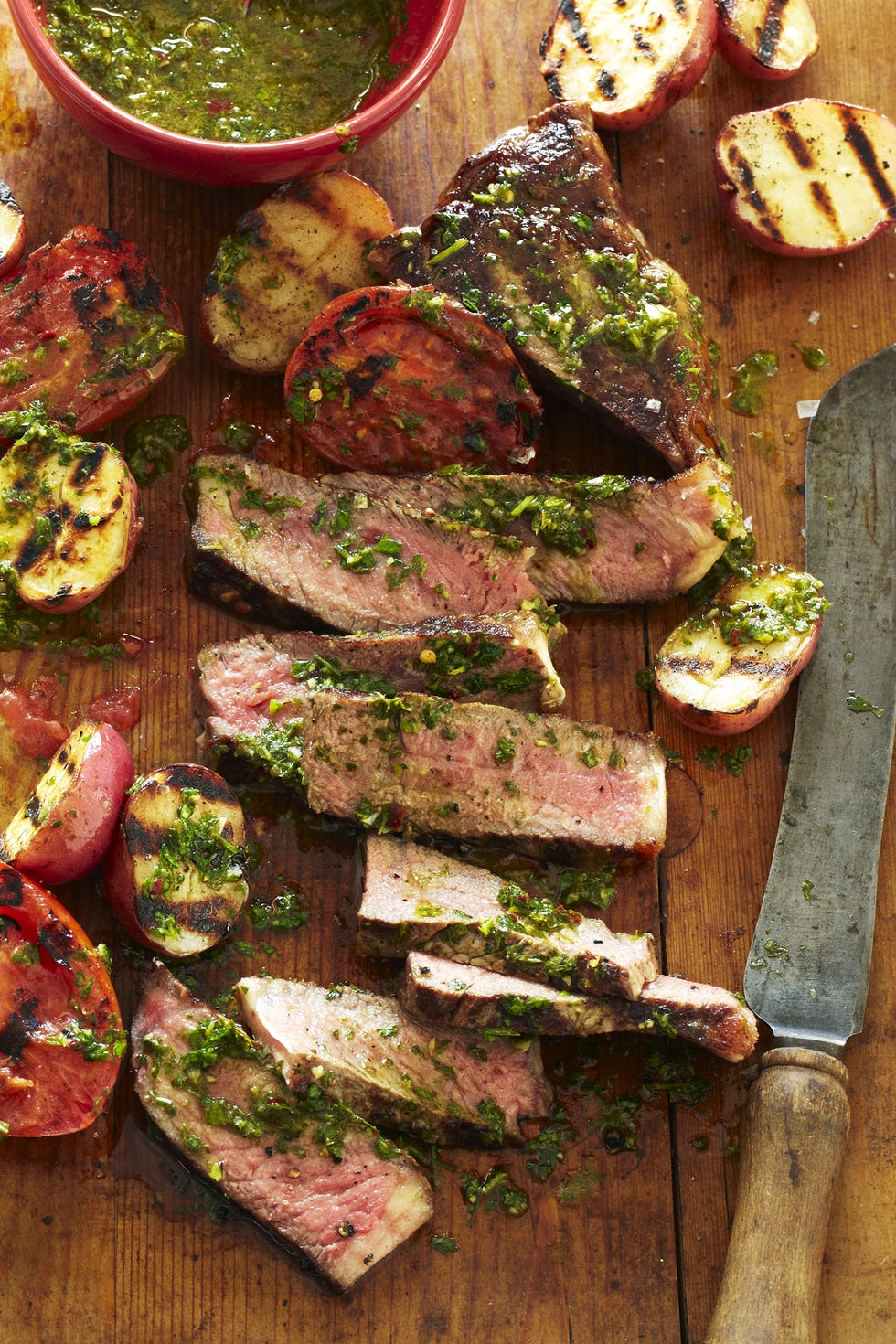 chimichurri strip steak tomatoes potatoes recipe gh 0817