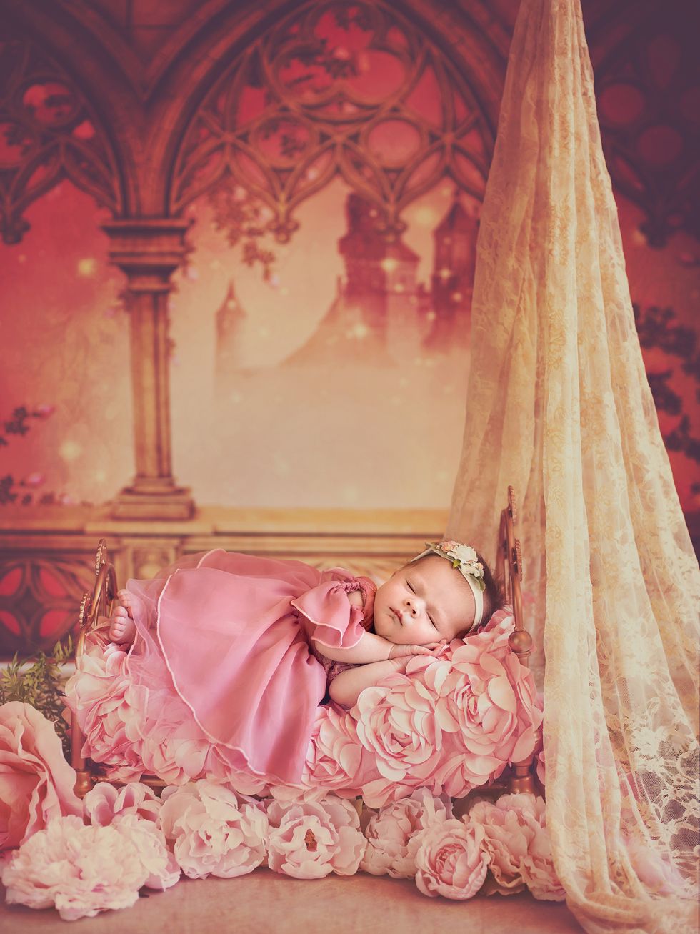 Pink, Beauty, Fashion, Bed, Long hair, Dress, Peach, Room, Blond, Photography, 
